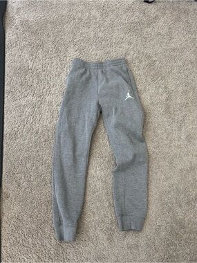 Jordan Youth Gray Jogger Sweatpants with White Jumpman